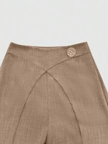 Elenzga 女士优雅通勤休闲连衣裙，欧美风格，畅销仿牛仔面料，重叠二合一设计，腰部夸张金属扣装饰，侧拉链方便穿着，春夏季休闲时尚设计，适合休闲聚会、日常通勤等场合，风格独特，性价比高 - 棕色 - 查看 5