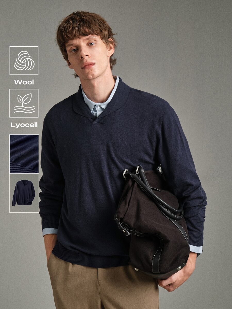 Calmiston Contains Wool Men's Autumn Casual Versatile Solid Color Sweater Formal Old Money