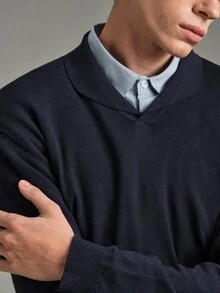 Calmiston Contains Wool Men's Autumn Casual Versatile Solid Color Sweater Formal Old Money - Multicolor - View 5