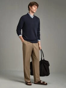 Calmiston Contains Wool Men's Autumn Casual Versatile Solid Color Sweater Formal Old Money - Multicolor - View 7