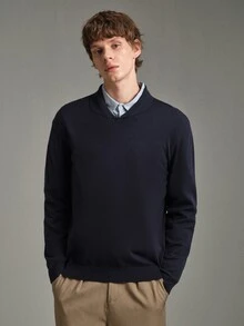 Calmiston Contains Wool Men's Autumn Casual Versatile Solid Color Sweater Formal Old Money - Multicolor - View 6