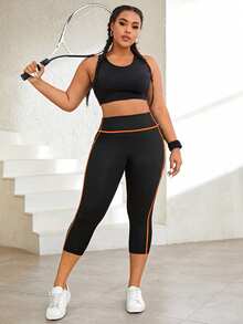Rhythm Era Plus Size Contrast Color Elastic Phone Pocket Sports Leggings - Multicolor - View 6