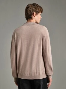 Calmiston Contains Wool Men's Solid Color Collared Long Sleeve Casual Versatile Sweater Formal Old Money - Multicolor - View 9