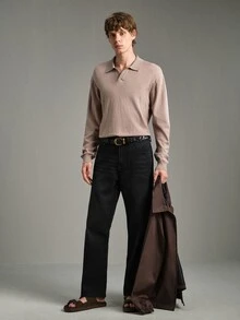 Calmiston Contains Wool Men's Solid Color Collared Long Sleeve Casual Versatile Sweater Formal Old Money - Multicolor - View 6