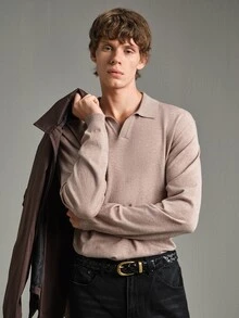 Calmiston Contains Wool Men's Solid Color Collared Long Sleeve Casual Versatile Sweater Formal Old Money - Multicolor - View 8