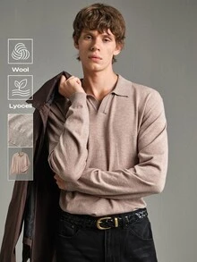 Calmiston Contains Wool Men's Solid Color Collared Long Sleeve Casual Versatile Sweater Formal Old Money - Multicolor - View 1