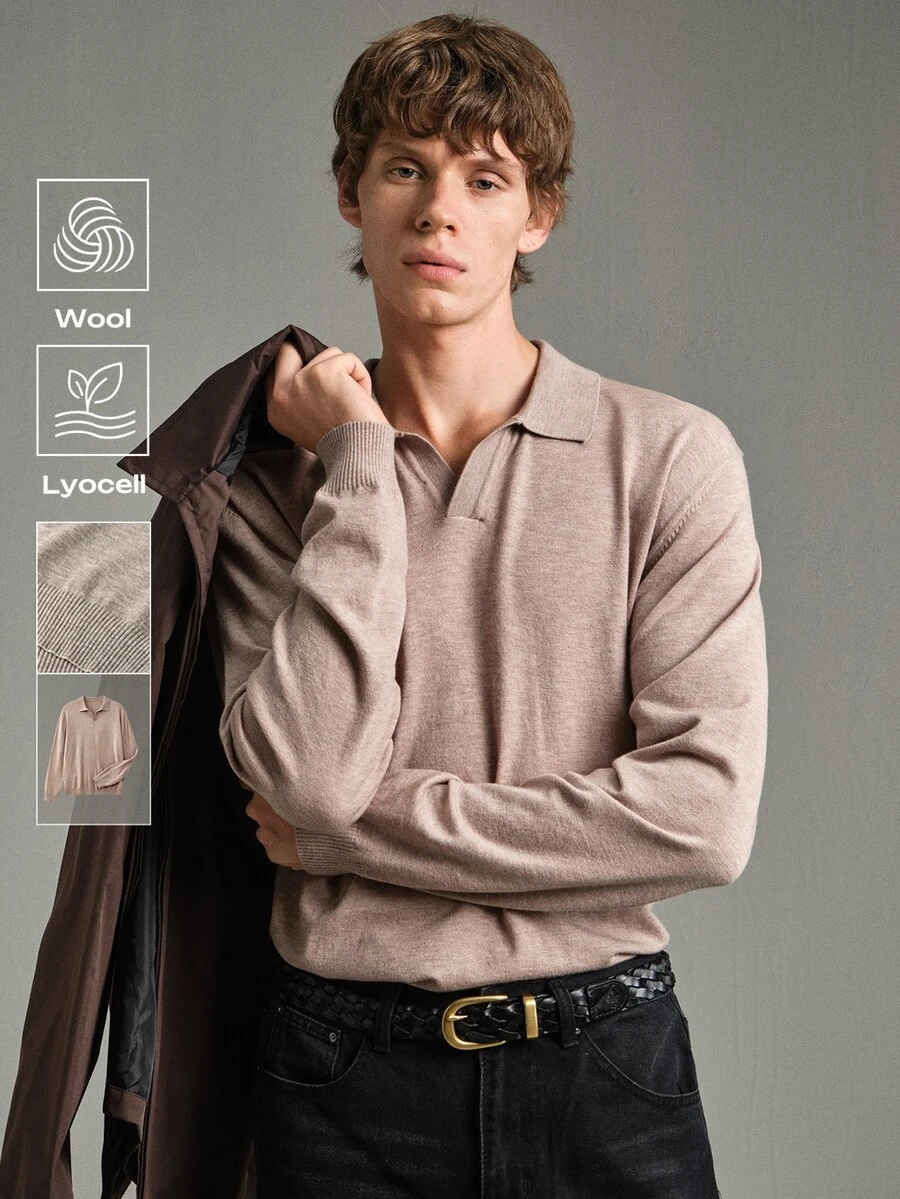 Calmiston Contains Wool Men's Solid Color Collared Long Sleeve Casual Versatile Sweater Formal Old Money - Multicolor - View 1