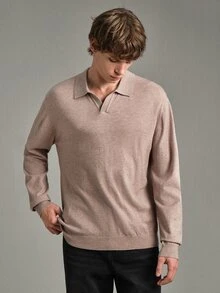 Calmiston Contains Wool Men's Solid Color Collared Long Sleeve Casual Versatile Sweater Formal Old Money - Multicolor - View 4