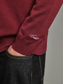 Calmiston Contains Wool Men's Solid Color Polo Collar Long Sleeve Casual Versatile Sweater Formal Old Money - Burgundy - View 11