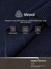 Calmiston Contains Wool Men's Vintage Casual Versatile Button Half-Placket Long Sleeve Sweater Office Business Navy Blue Autumn Formal Old Money - Navy Blue - View 2