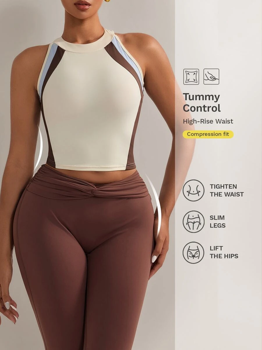Nuvra Women's Sports Outfit Set Long Tank Top With Built-In Bra - Multicolor - View 1