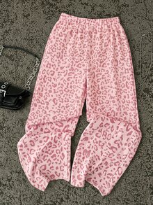 SHEIN 青少年女孩彎腿寬鬆粉色運動長褲，休閒時尚百搭運動長褲，適合舞蹈、學校、運動 - 粉色 - 查看 1