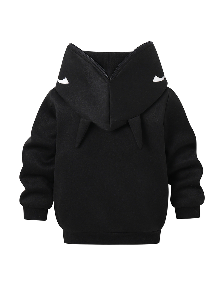 SHEIN Kids Young Boy Casual Comfortable Hooded Zip-Up Winter Sweatshirt, Bat Pattern, Styled Sweatshirt,Halloween Fall School Christmas - Black - View 5