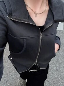 FRIFUL Women's Fashion Versatile Zip-Up Hooded Sweatshirt With Pockets Fall - Grey - View 7