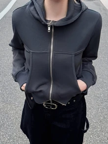 FRIFUL Women's Fashion Versatile Zip-Up Hooded Sweatshirt With Pockets Fall - Grey - View 4