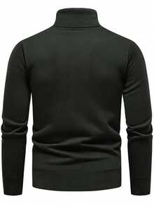 Manfinity Homme Men's Solid Color Turtleneck Long Sleeve Casual Warm Sweater Formal Hiking Holiday Dark Green Autumn - Army Green - View 2