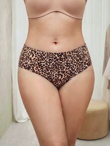 Bralution Seamless Leopard Print All-Over Print High Waist Wild Urban Plus Size Panties - Mocha Brown - View 5