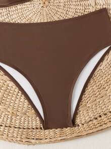 Swim Mod Springbreak Women's New Summer Random Ditsy Floral V-Neck Halter Bikini Set - Coffee Brown - View 5