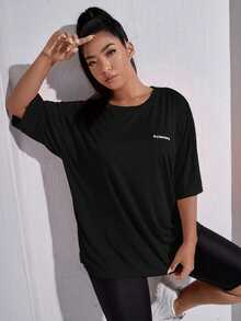 SHEIN Rhythm Era Plus Breathable Lightweight Letter Graphic Sports Tee Glowmode Katseye - Black - View 4