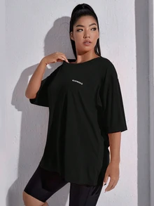 SHEIN Rhythm Era Plus Breathable Lightweight Letter Graphic Sports Tee Glowmode Katseye - Black - View 6
