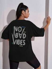 SHEIN Rhythm Era Plus Breathable Lightweight Letter Graphic Sports Tee Glowmode Katseye - Black - View 3