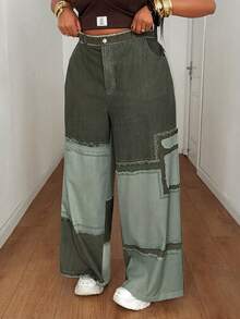 Maweii Summer Colorblock Woven Digital Patchwork Casual Loose Straight Leg Cargo Pants Fall - Olive Green - View 5