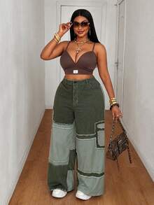 Maweii Summer Colorblock Woven Digital Patchwork Casual Loose Straight Leg Cargo Pants Fall - Olive Green - View 6