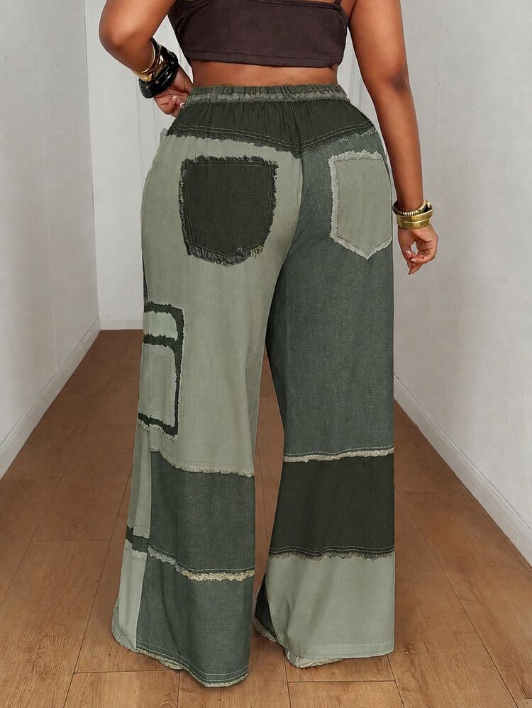 Maweii Summer Colorblock Woven Digital Patchwork Casual Loose Straight Leg Cargo Pants Fall - Olive Green - View 2