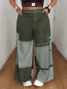 Maweii Summer Colorblock Woven Digital Patchwork Casual Loose Straight Leg Cargo Pants Fall - Olive Green - View 4