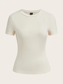 Tseoso 2pcs/Set Basic Crew Neck Short Sleeve Tees, Brown & Light Apricot, Casual & Minimalist, Suitable For Spring/Summer - Multicolor - View 8