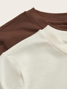 Tseoso 2pcs/Set Basic Crew Neck Short Sleeve Tees, Brown & Light Apricot, Casual & Minimalist, Suitable For Spring/Summer - Multicolor - View 4