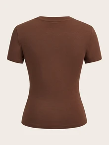 Tseoso 2pcs/Set Basic Crew Neck Short Sleeve Tees, Brown & Light Apricot, Casual & Minimalist, Suitable For Spring/Summer - Multicolor - View 5