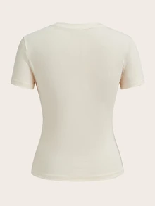 Tseoso 2pcs/Set Basic Crew Neck Short Sleeve Tees, Brown & Light Apricot, Casual & Minimalist, Suitable For Spring/Summer - Multicolor - View 9