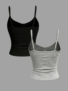 SHEIN 3pcs Casual Versatile Solid Color Camisole - Multicolor - View 2