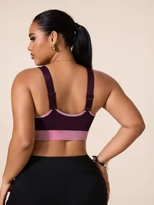 SHEIN Rhythm Era Plus Size High Support Sports Bra With Colorblock Design, Fixed Cups, Adjustable Straps, Back-Flattering Lingerie - Multicolor - View 2