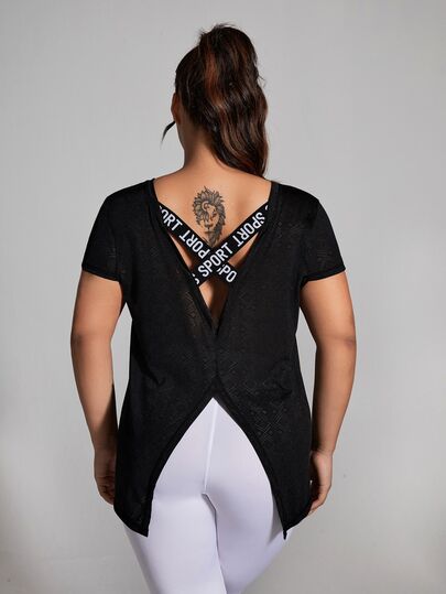 Rhythm Era Plus Size Athletic Short Sleeve Jacquard Fashionable Loose & Comfortable T-Shirt Top With Beautiful Back Gym Women Shirts