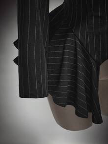SHEIN ICON Plus-Size Women's Striped Casual Gothic Blazer, Halloween Costume, Irregular Hem - Grey - View 8