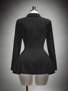 SHEIN ICON Plus-Size Women's Striped Casual Gothic Blazer, Halloween Costume, Irregular Hem - Grey - View 6