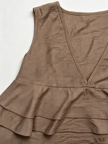 SHEIN 新款夏季卡其色女款背心上衣，優雅休閒女款背心，極簡卡其色女款上衣，適合度假、海灘假期 - 駝色 - 查看 6