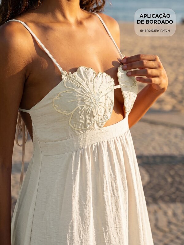 CAJUNI Floral Embroidered Backless Spaghetti Strap Vacation Casual Dress