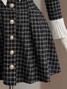 Fine & Folde Women's Plaid Tie Collar Casual Party Dress - Black and White - View 3