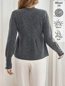 Sprig & Strand Women's Vintage French Elegant Lace Patchwork Single-Breasted Round Neck Knit Cardigan Office Dark Grey Autumn - Grey - View 2