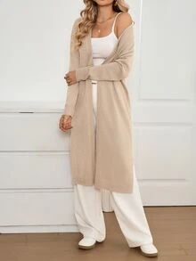Sprig & Strand Solid Open Front Longline Lightweight Cardigan - Apricot - View 5