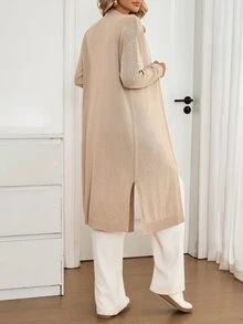 Sprig & Strand Solid Open Front Longline Lightweight Cardigan - Apricot - View 2