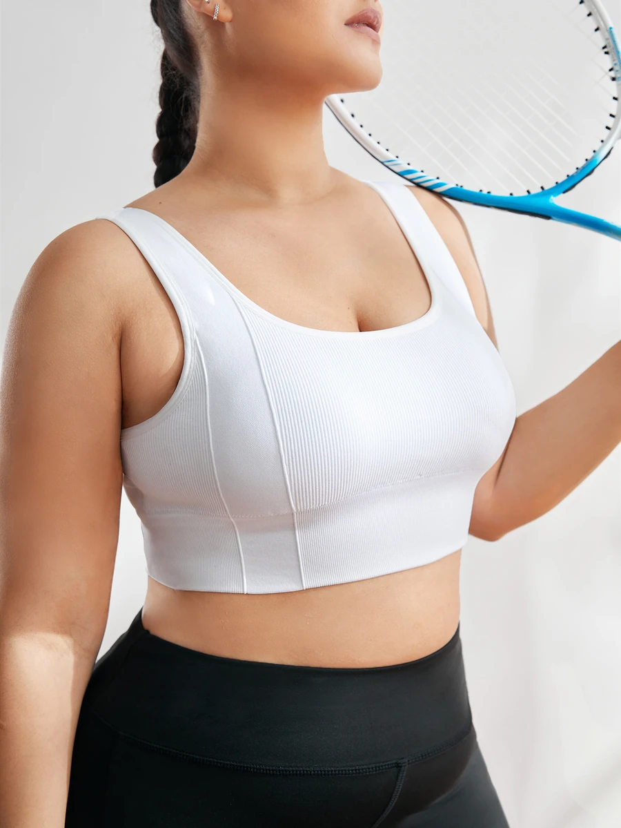 Rhythm Era Plus Solid Scoop Neck Sports Bra - White - View 1