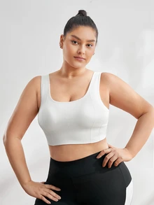 Rhythm Era Plus Solid Scoop Neck Sports Bra - White - View 7