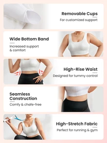 Rhythm Era Plus Solid Scoop Neck Sports Bra - White - View 3