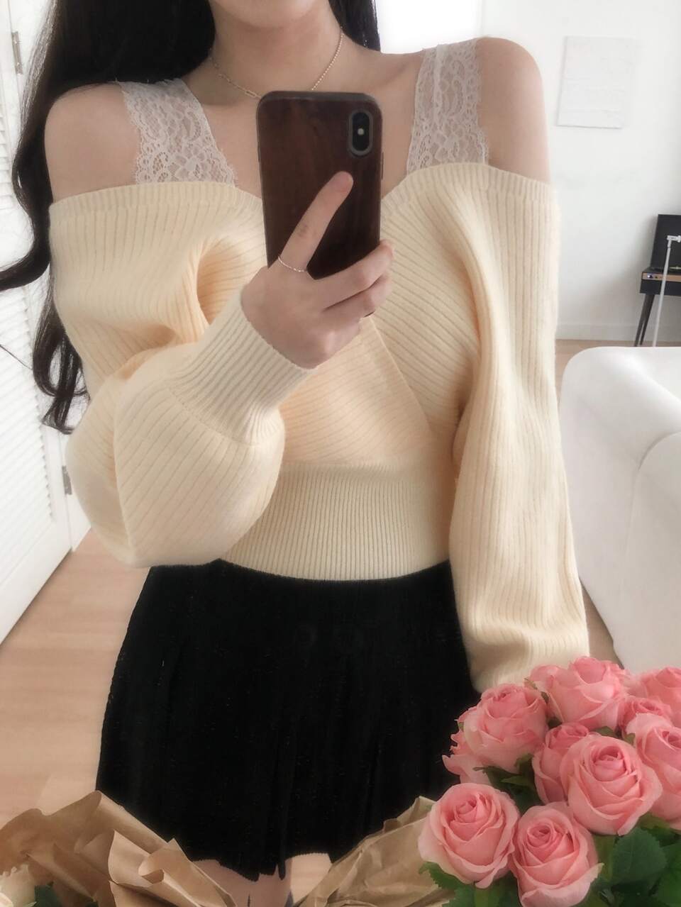 Women's Lace Patchwork Long Sleeve Korean Style Autumn/Winter Sweater