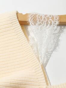DAZY Women's Lace Patchwork Long Sleeve Korean Style Autumn/Winter Sweater - Apricot - View 7