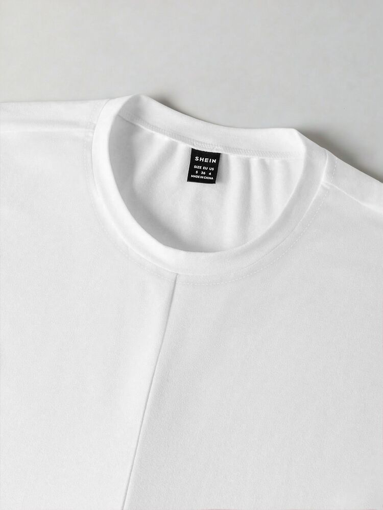 SHEIN 大码女式夏季简约纯色圆领交叉下摆上衣 - 彩色 - 查看 4